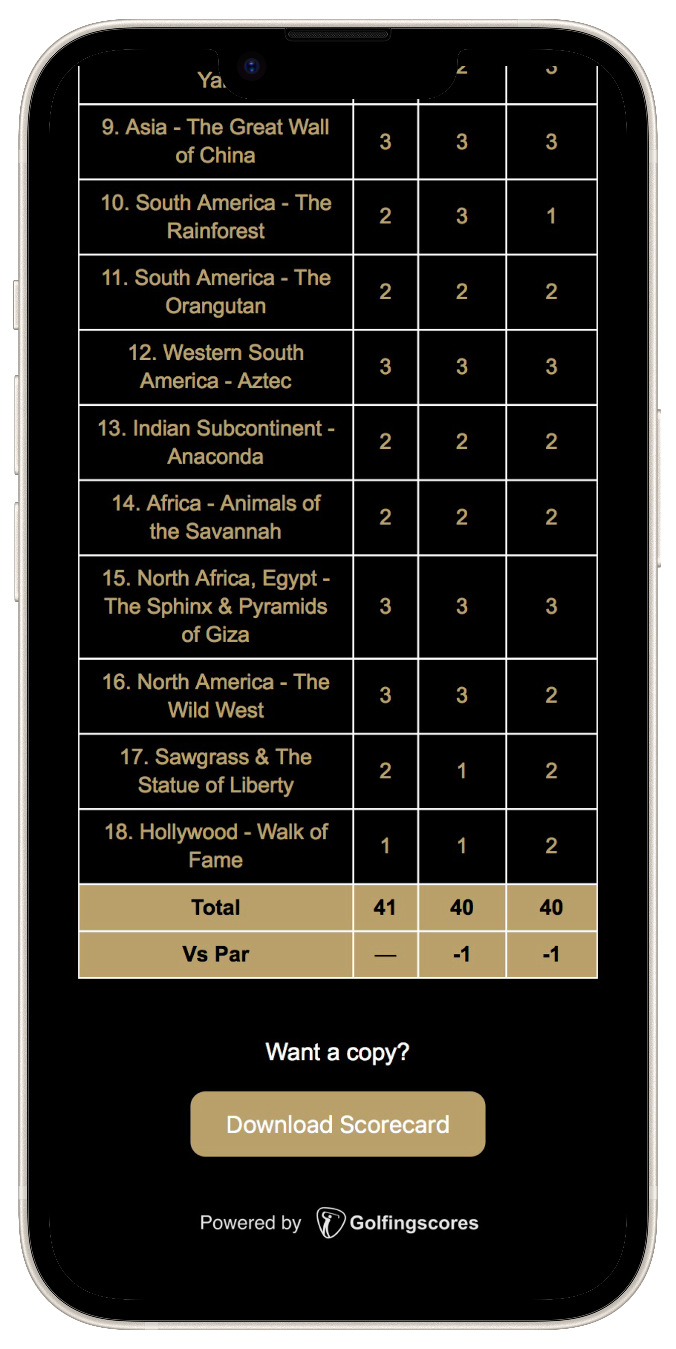Digital scorecard example